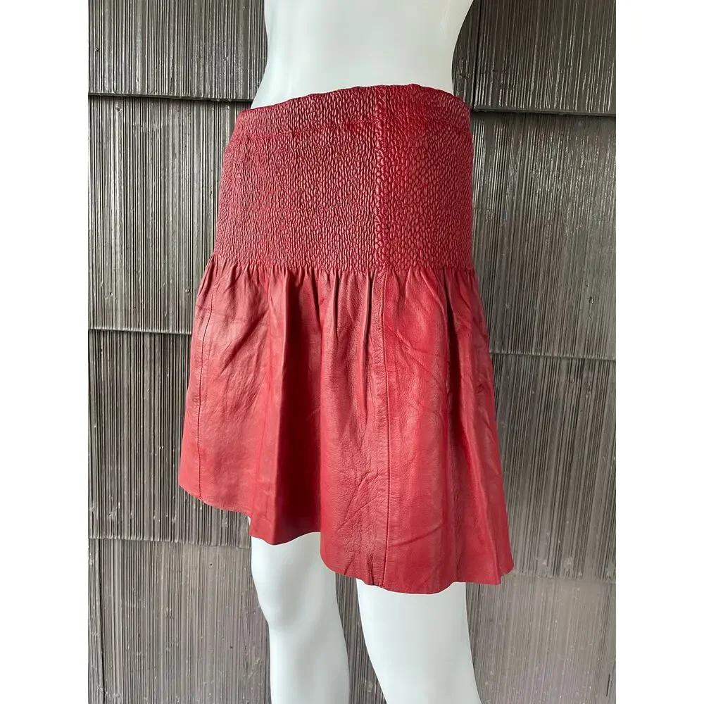 🔥Anthropologie Leifsdottier Smock Drop Waist Mini leather skirt boho coquette